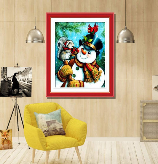 Christmas Squirrel and Snowman Diamond Painting AB Drill