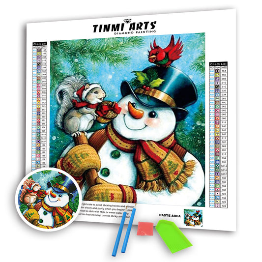 Christmas Squirrel and Snowman Diamond Painting AB Drill