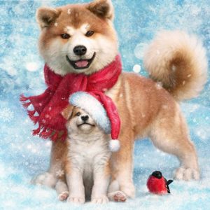 AB Drill Christmas Happy Dog Family Diamond Painting