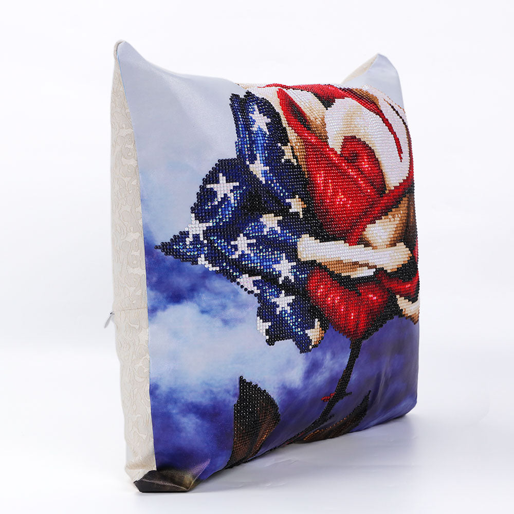 American Flag Rose Diamond Painting Cushion Cover