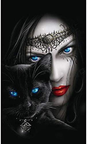 Blue Eyes Women and Cat AB Drill Diamond Painting