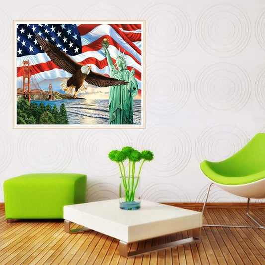 Amarican Flag & Bald Eagle & Statue of Liberty  with AB Diamond Painting