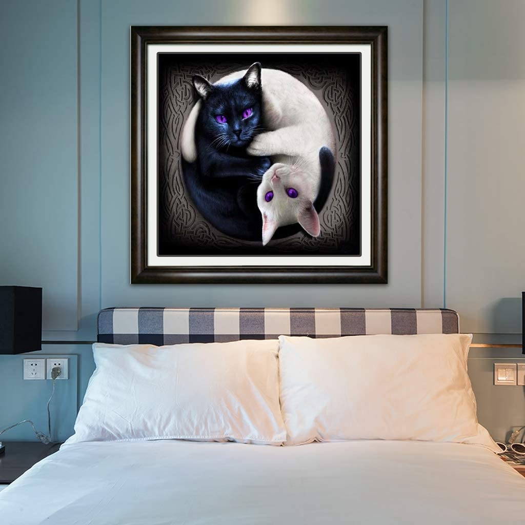 Black White Cat Diamond Painting with AB Drill