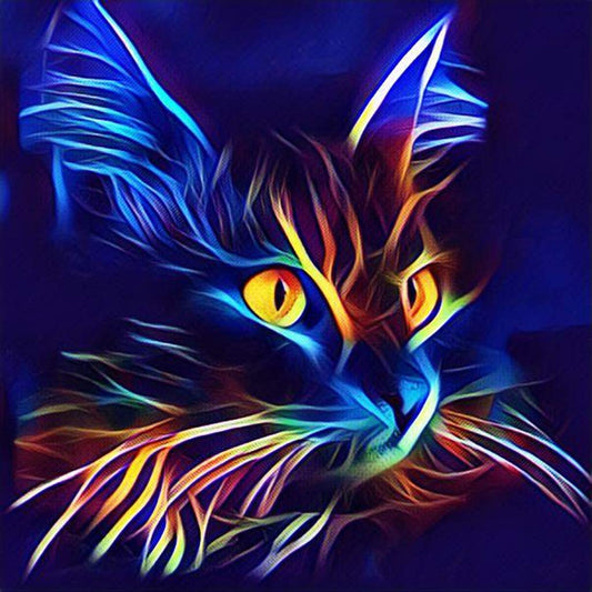 Blue Luminous Cat with AB Drill Diamond Painting