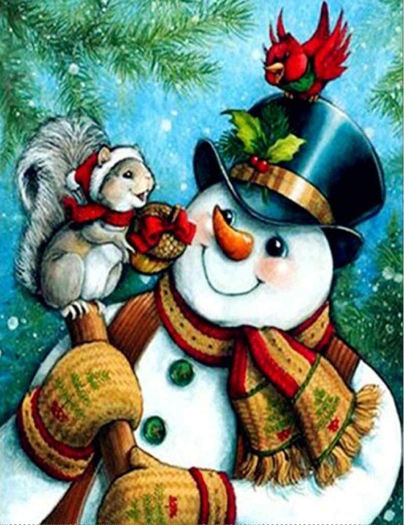 Christmas  Squirrel and Snowman Diamond Painting AB Drill