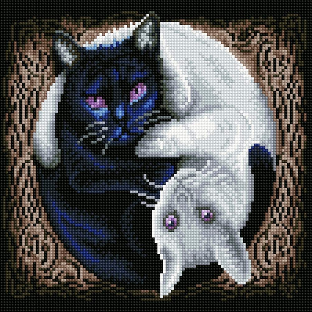 Black White Cat Diamond Painting with AB Drill