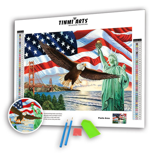 Amarican Flag & Bald Eagle & Statue of Liberty  with AB Diamond Painting