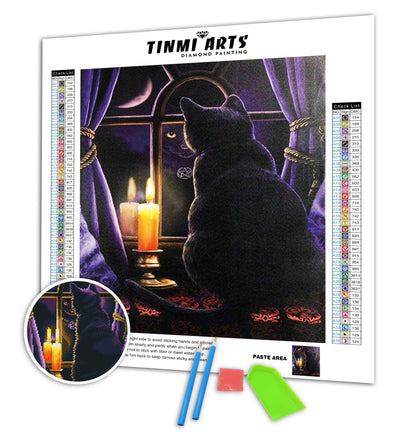 Black Cat and Candle Diamond Painting with AB Drill