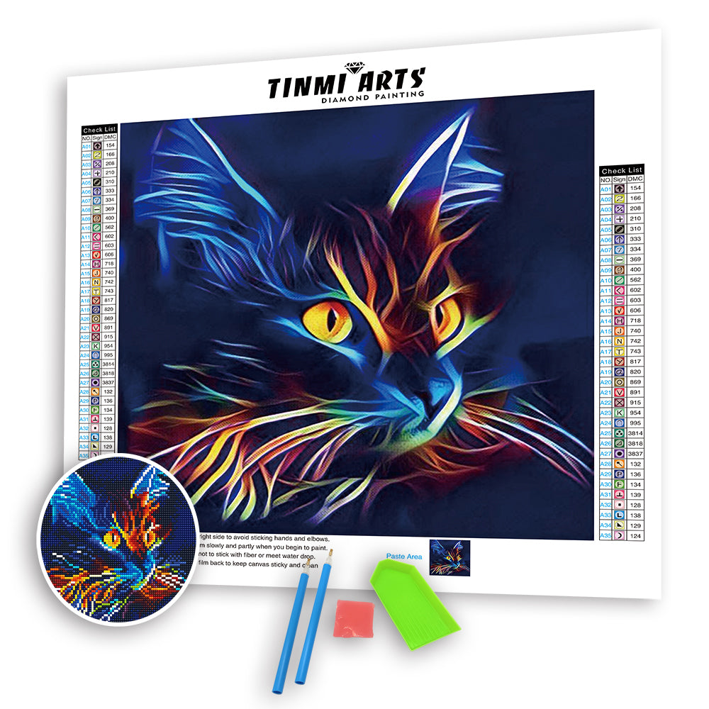 Blue Luminous Cat with AB Drill Diamond Painting