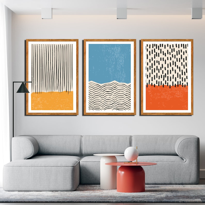 Set of 3 Abstract Geometric Print,Color Block Framed Canvas Wall Print, Framed Wall Art,Gallery Wall Print, Living Room Wall Art, Bestseller