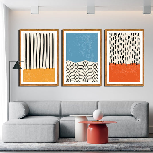 Set of 3 Abstract Geometric Print,Color Block Framed Canvas Wall Print, Framed Wall Art,Gallery Wall Print, Living Room Wall Art, Bestseller